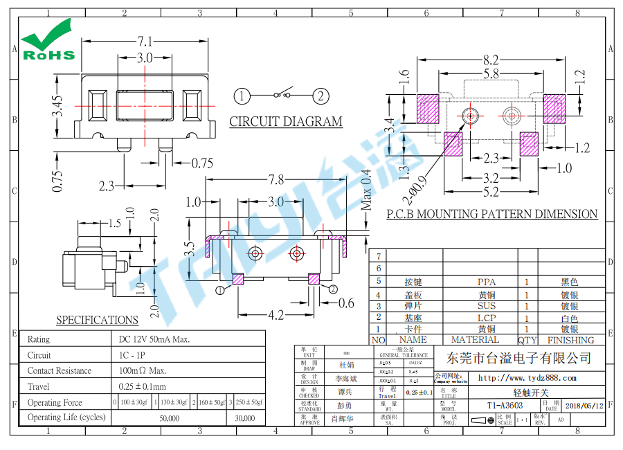 3.0*6.0 轻触T1-A3603