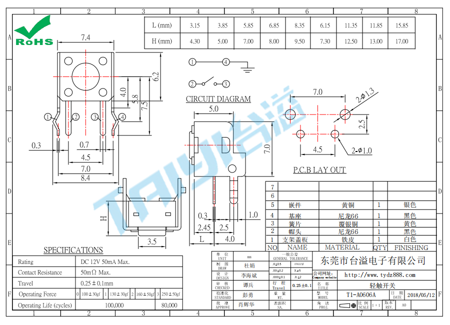 6*6 轻触T1-A0606A