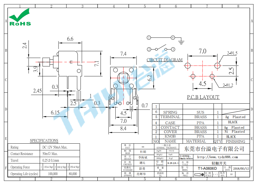 6*6 轻触T1-A0606D