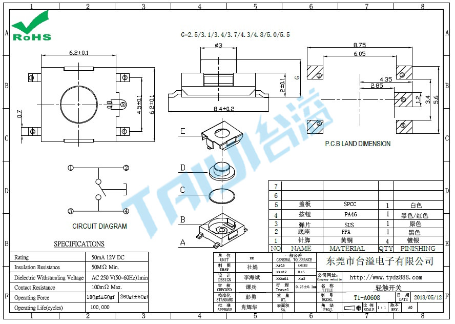 6.2*6.4 轻触T1-A0608