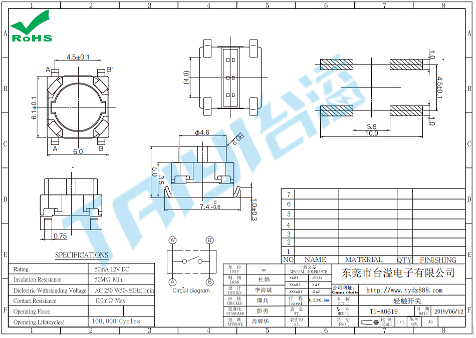 6.0*6.0 轻触T1-A0619