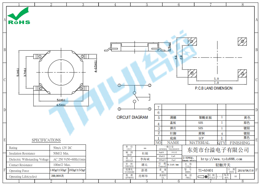 4.0*4.0轻触开关T1-A0401