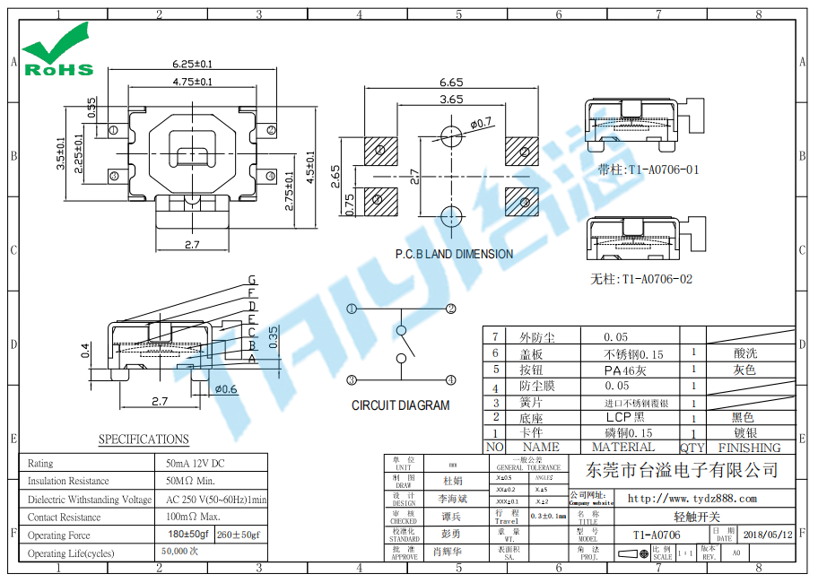 5.0*3.5 轻触T1-A0706