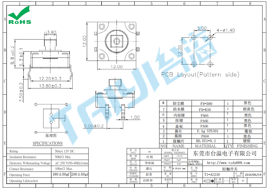 12*12轻触开关T1-A1210