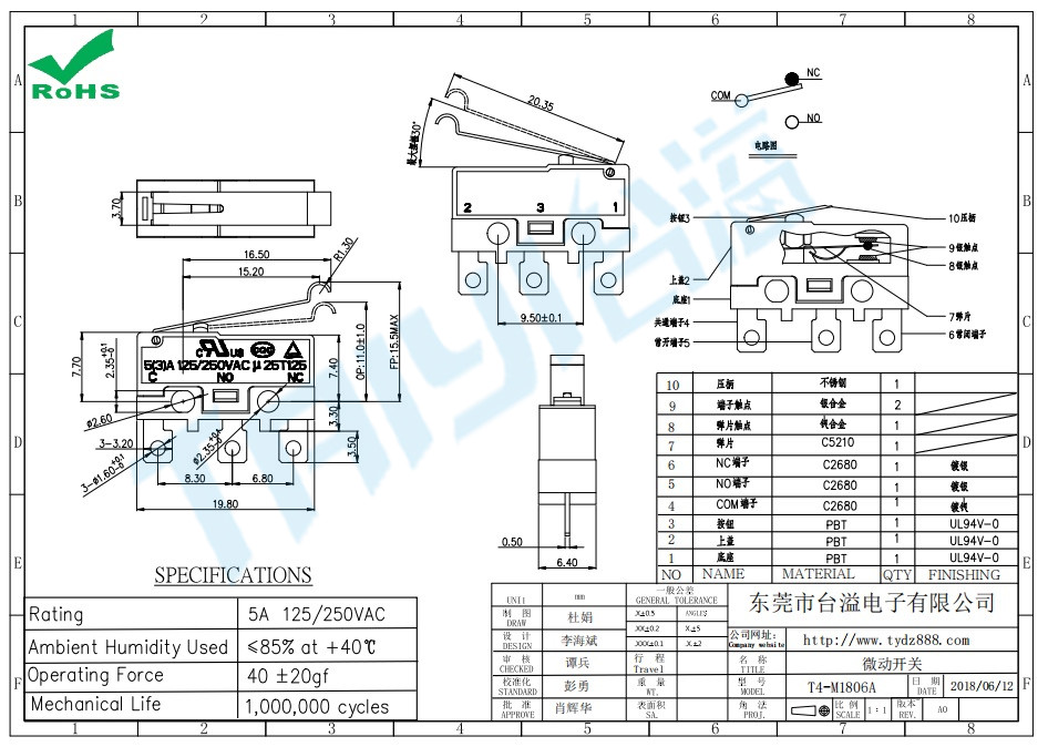 微动开关T4-M1806A