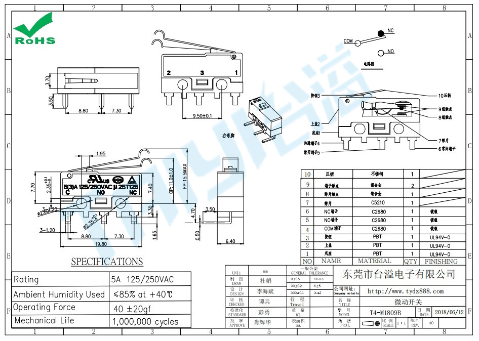 微动开关T4-M1809B