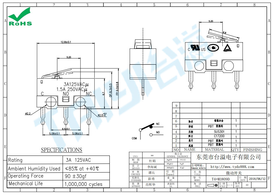 微动开关T4-M1809D