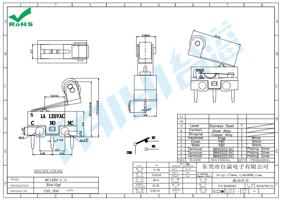 微动开关T4-M1809G